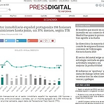 El sector inmobiliario espaol protagoniza 198 fusiones y adquisiciones hasta junio, un 37% menos, segn TTR